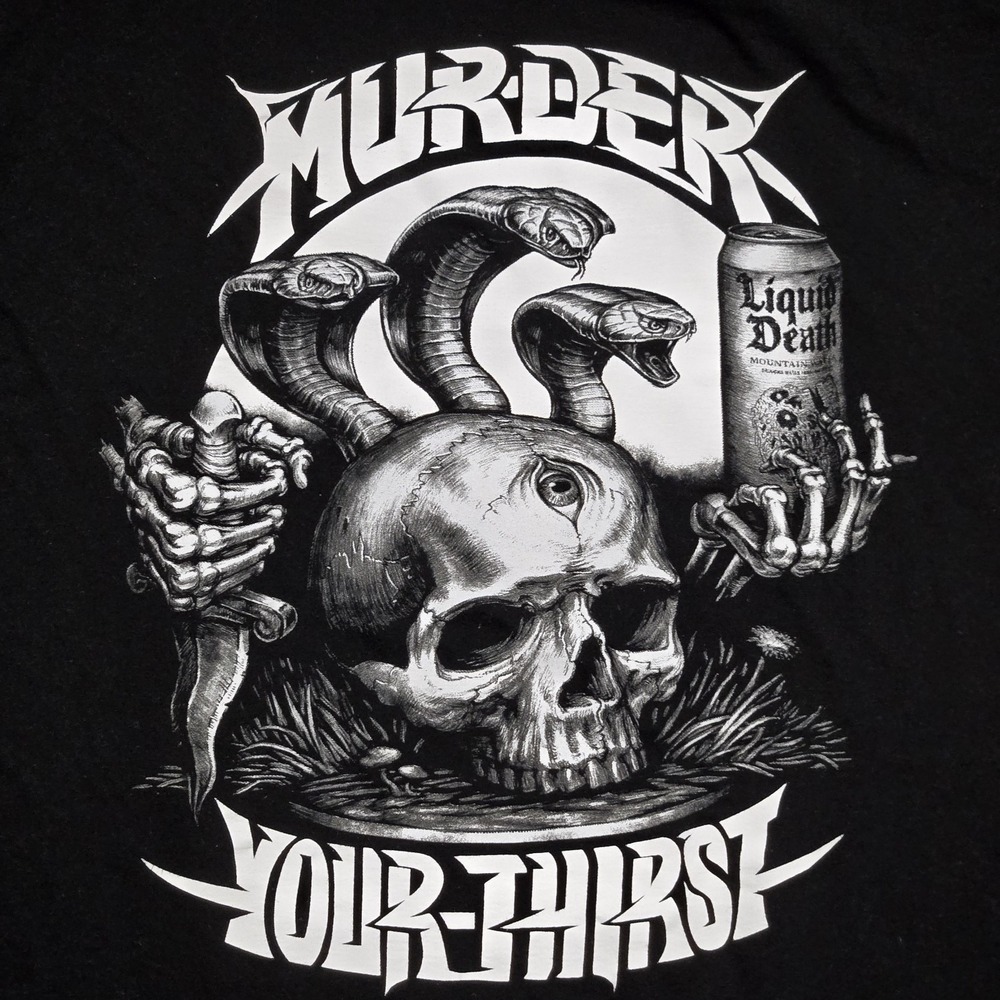 Liquid Death T-Shirt Mens XL Black Murder Your Thirst Graphic Skull Snakes